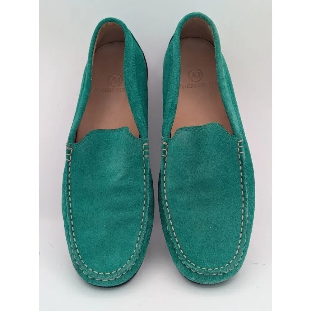 Austen Heller 8220 Mens 9.5 Green Suede Driving Loafers Moccasins Portugal NWOT